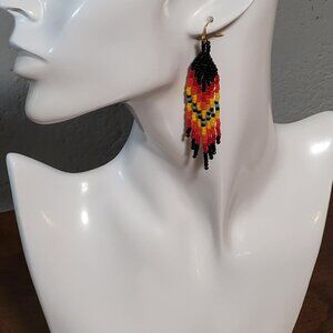 Black and Red Geometric Beaded Earrings